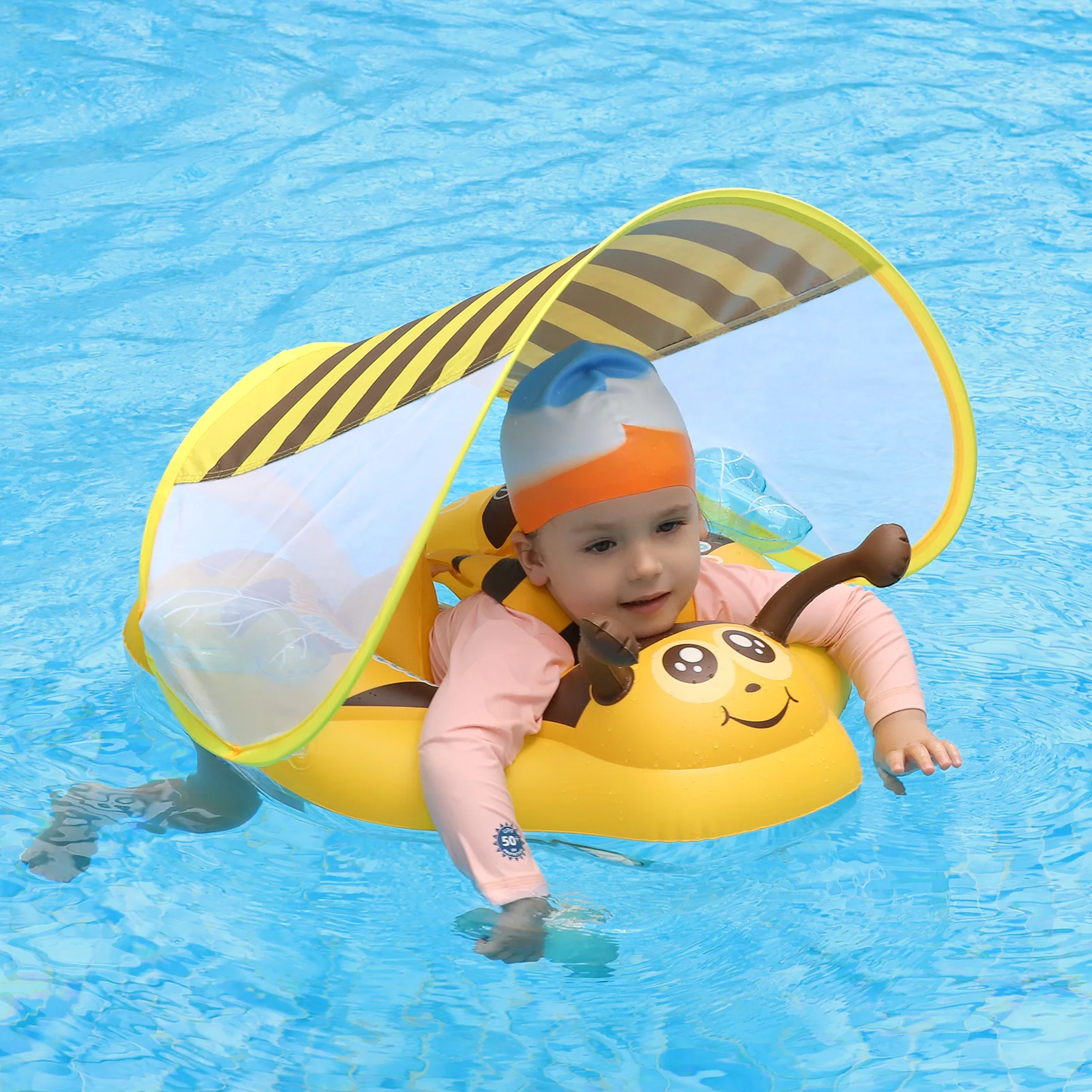 Swimbobo Baby Cute Cartoon Swimming Float Kids Inflatable Rings Floats Child Swim Pool Water Toy Ring PVC For Summer With Canopy