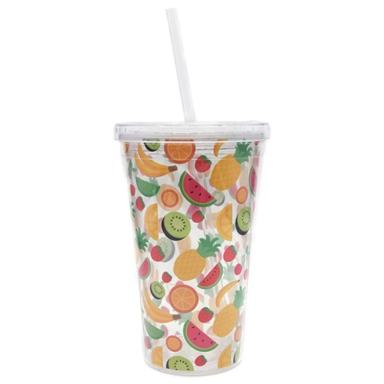 Shengming wholesale plastic water bottle with straw popular double wall tumbler decorative plastic cups take away juice cup