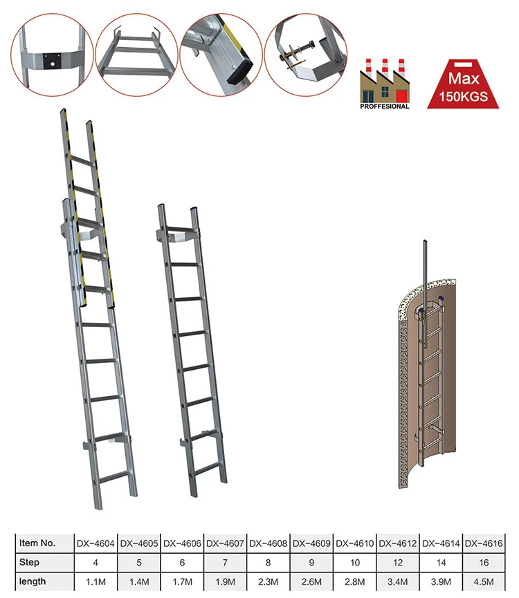 DX-4604 Aluminum Single Straight Stick Step Manhole Ladder Man-hole Foldable Step Ladder Safety Aluminum Telescopic Ladder