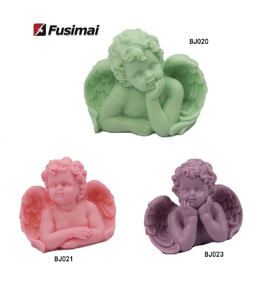 Fusimai Geometric Cute Angel With Hands On Cheek Silicone Candle Mould 3D Baby Angel Candle Molds