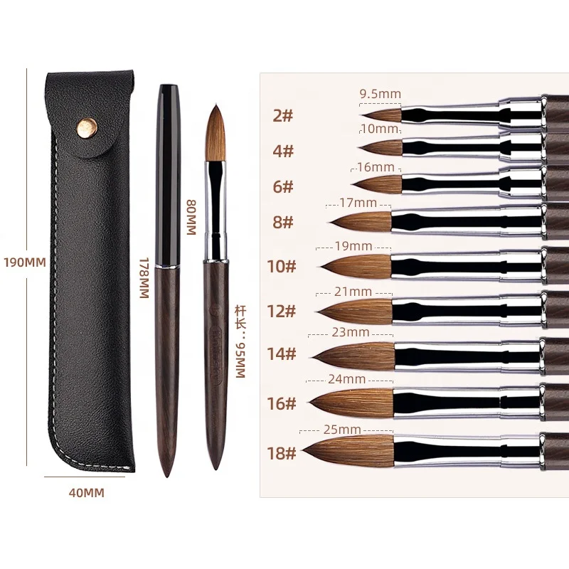 Professional 100% Real Kolinsky Nail Brush Wooden Handle Custom Logo Handmade Oval Crimped Sable Kolinsky Acrylic Nail Art Brush