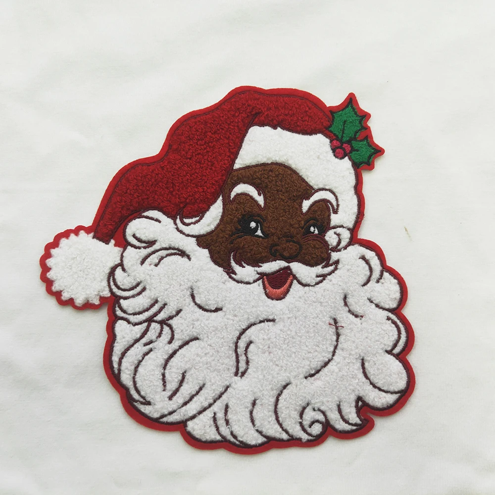 Designer Custom christmas heat press patch santa baby chenille embroidery iron on Large patches For Clothes