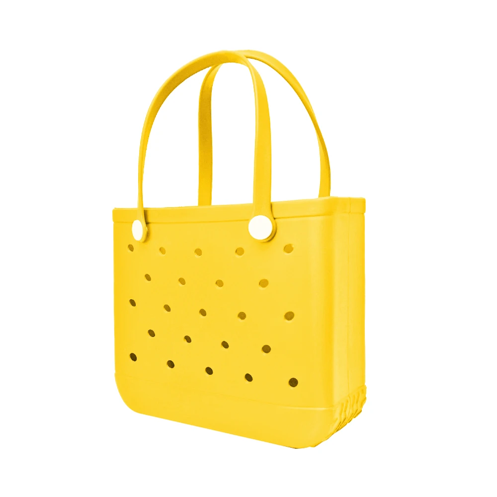 Large Rubber Waterproof Beach Tote Bag Washable Anti-tip Durable Beach Storage Basket Hole Opening Tote Bag