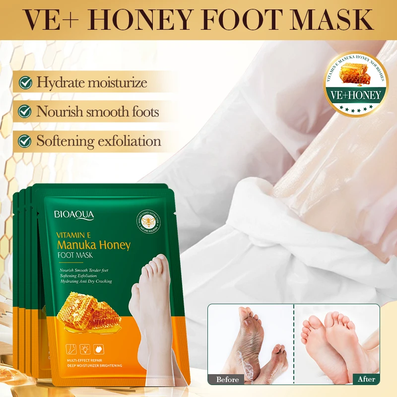 BIOAQUA Organic Vitamin E Manuka Honey Nourishing Foot Mask Beauty Products Skin Care Moisturizing Peeling Foot Masking Gloves