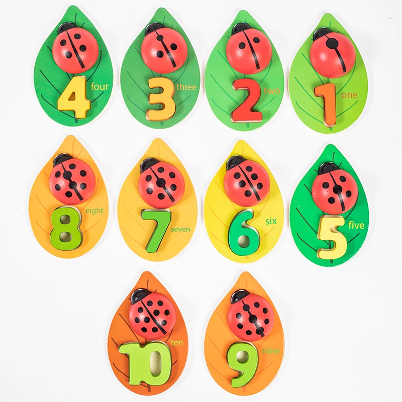 New English Math Counting Teaching Aids Ladybug Shape Number Matching Game Color Cognition Wooden Montessori Educational  Toys