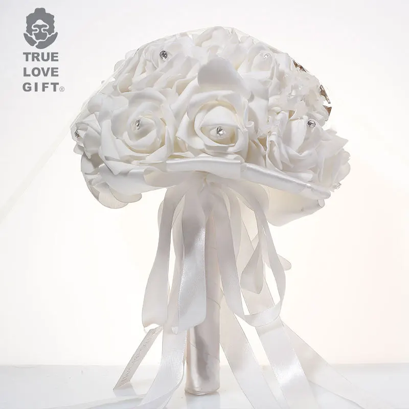 Anniversary Gift Artificial Flowers White Silk Bridal Bouquet Holding Flower Wedding Bouquet for Bride