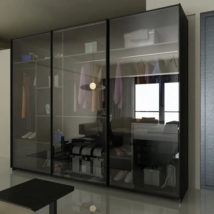 Flat Pack Simple Bedroom Glass Door Wardrobe