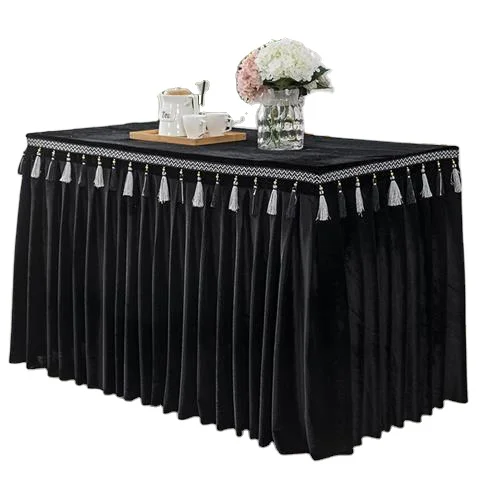 Golden Velvet Office Meeting Multi Color Tassel Tablecloth Rectangular Table Skirt