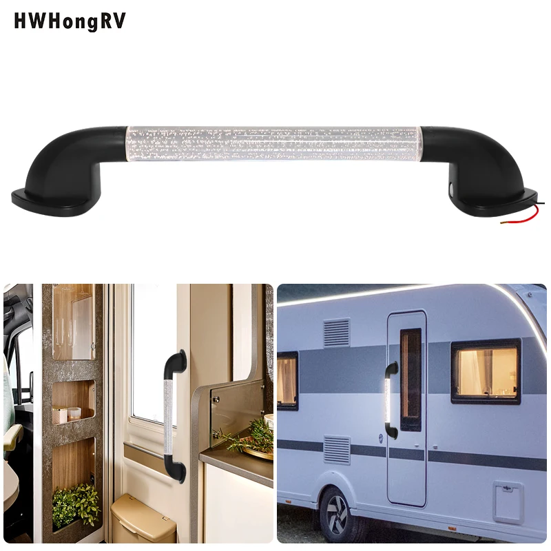 HWHongRV  12V 24V LED RV Entry Door Grab Handle White Lighted Assist Bar Motorhome Caravan