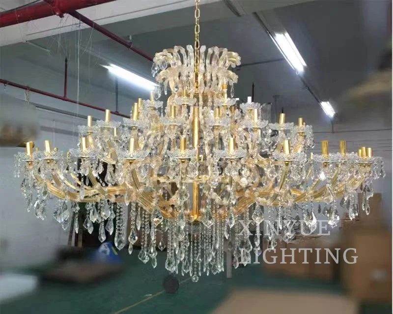 Modern Candle Chandelier Lighting Golden Finish cognac Crystal Decor Indoor Maria Theresa Crystal Chandelier Wedding  Party