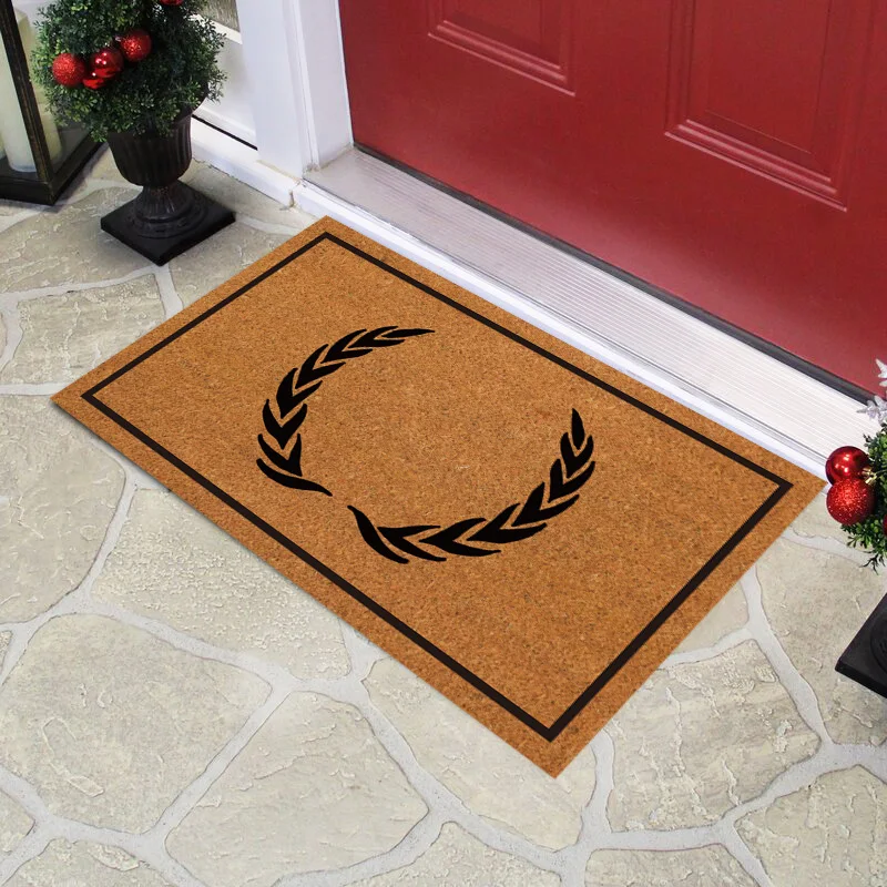 Front Door rugs Entryway Outdoor carpet with Heavy Duty Front Porch Welcome Entry Brown Mat with Black Font Coco coir Doormat