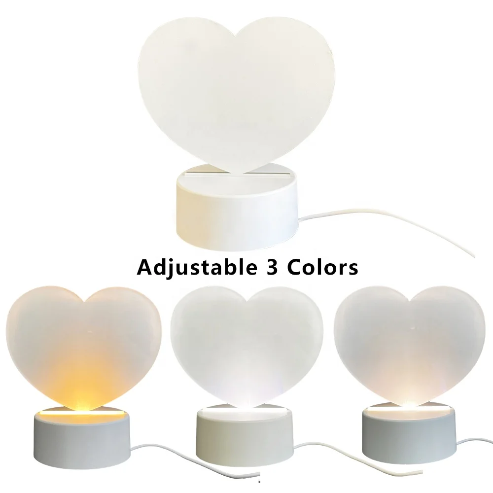 Adjustable 3 Colors Blank sublimation Photo Panel with Acrylic Lamp Base Set Usb Led Lights LED Light Base White
