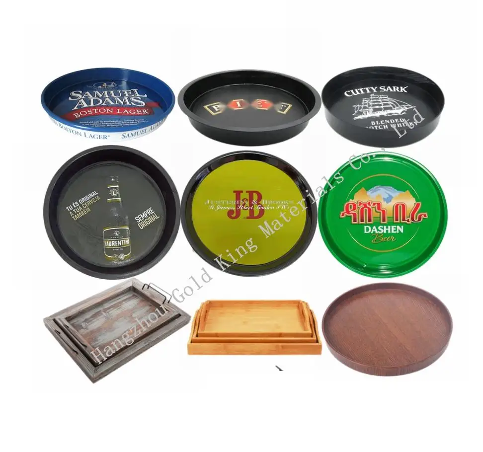 Promotional round waiter plastic bar serving tray beer drinks trays bar pub custom plastic wooden metal tray