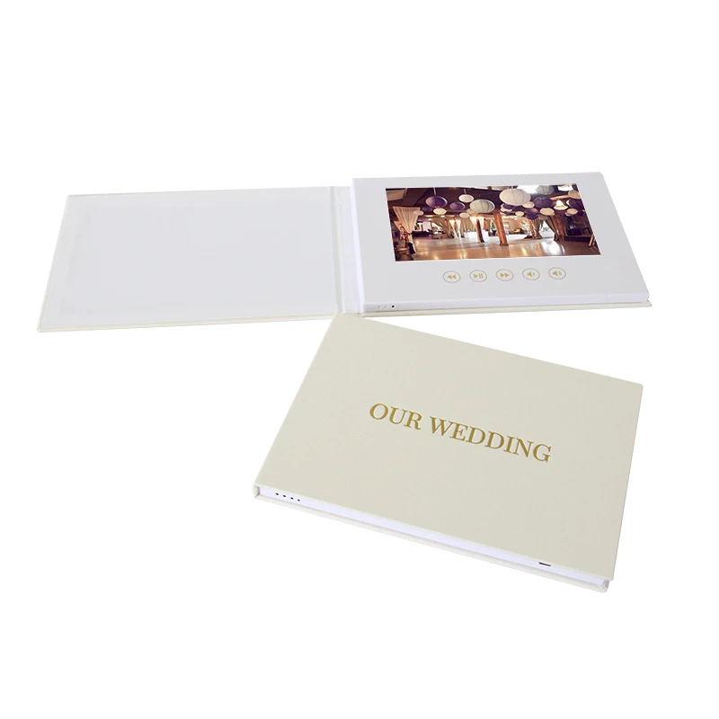 Our Wedding  linen video book with 7 inch HD IPS LCD screen hardcover  video brochure gift greeting card