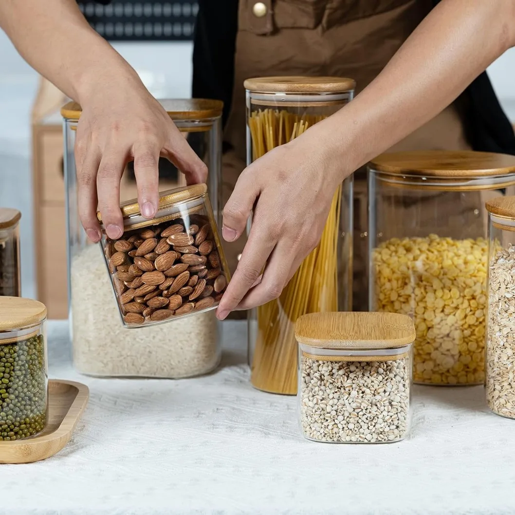 Classic Custom Square Airtight Food Storage Glass Spice Container Pantry Jar