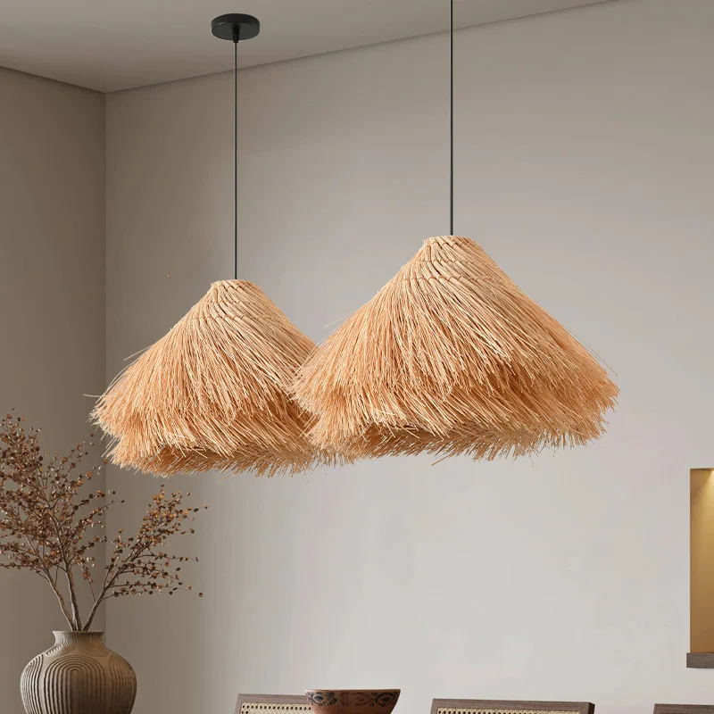 Luxury Restaurant Home Decor Handmade Woven Bamboo Wicker Pendant Light Fixture Natural Rattan Hanging Lamps Chandelier