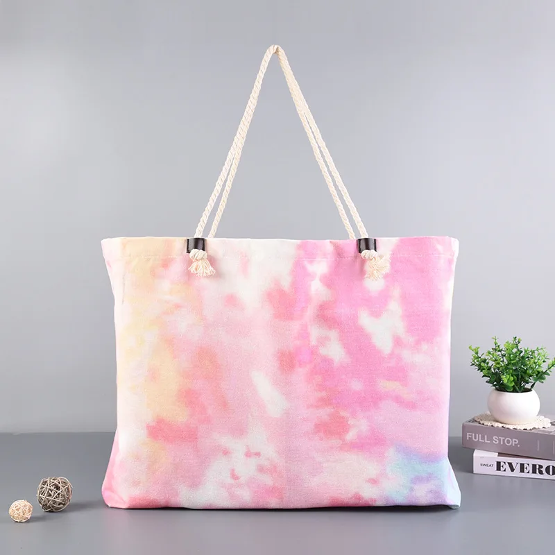 Factory Wholesale Eco-friendly Reusable Custom Rope Handle Cotton Canvas Beach Tote Bag