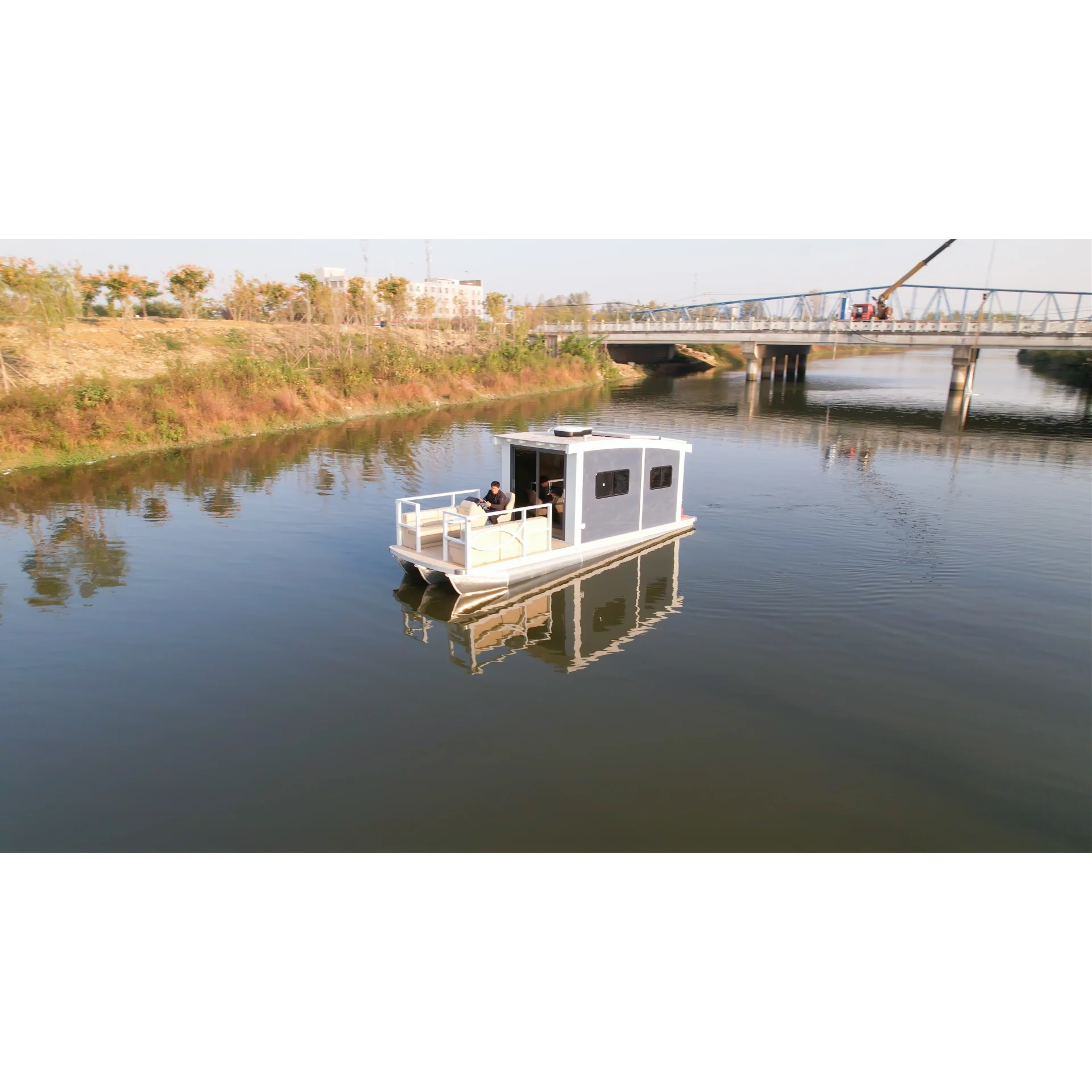 27ft 8.2m Water Floating House Aluminum Pontoon Boat with kitchen&living room for sale