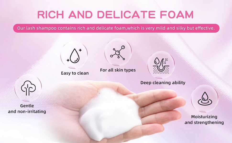 Private Label Eyelash Cleanser Concentrate 100ml Lash Shampoo Foaming Cleanser Wash for Extensions Lashes with Salon Home Care