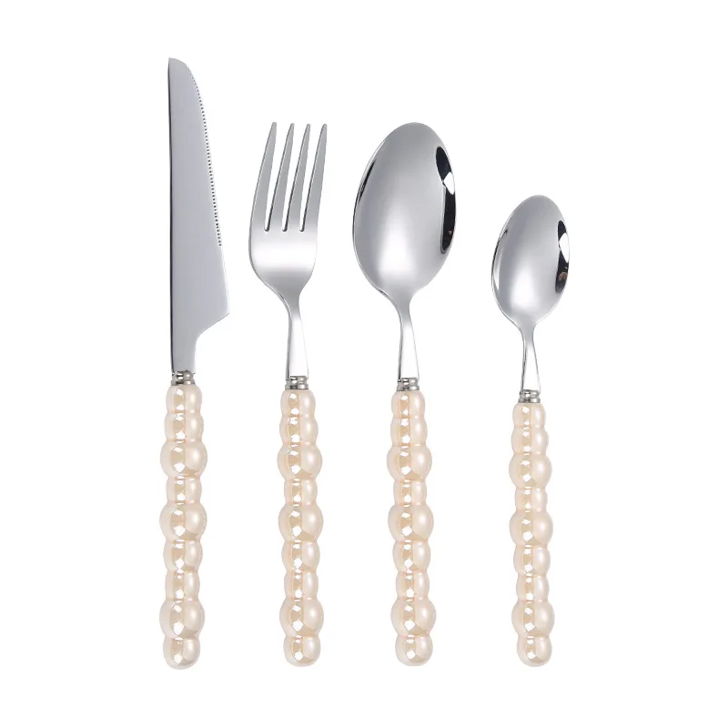 304 stainless steel knife, fork and spoon Creative Pearl ceramic handle tableware  Flatware Sets For Wedding