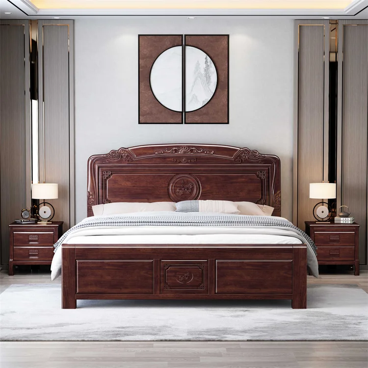 Solid wood bed simple and economical modern Chinese style double bed bedroom furniture king size bed