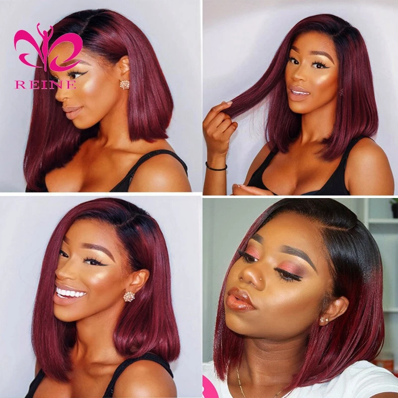Ombre Bob Lace Frontal Wig  Brazilian Virgin  Vietnamese Hair wig Glueless Short Silky Straight Wig with Pre-plucked Hairline