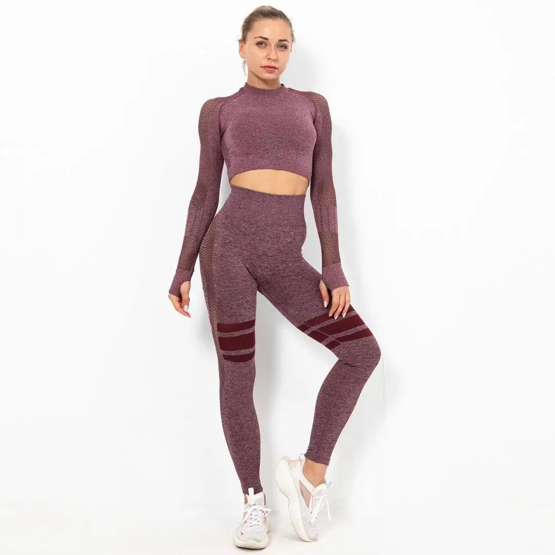 
Ever Fashion Manufacturer Price Women Active Wear Yoga Sportswear Long Sleeve Crop Top And Yoga Sportswear Leggings Pants Set 