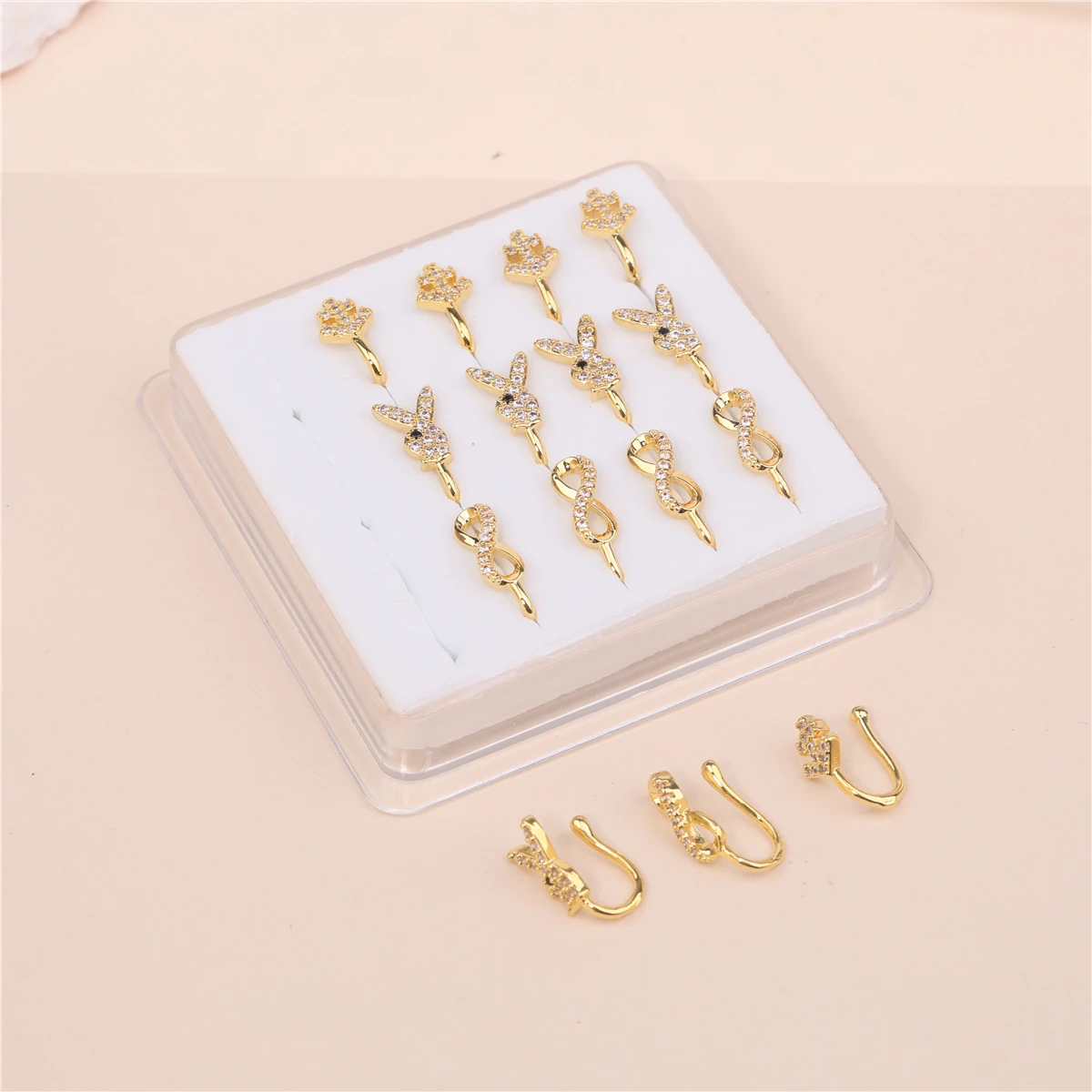 15 PCS Mix Style Faux Nose Rings for Women Men Clip On Nose Ring Bunny Figure Eight CZ Non Nose Piercings Jewelry Boxed Set