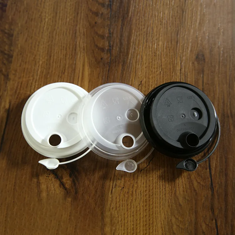 Disposable round PP plastic lids clear black white injection lids for coffee/bubble tea cup with straw