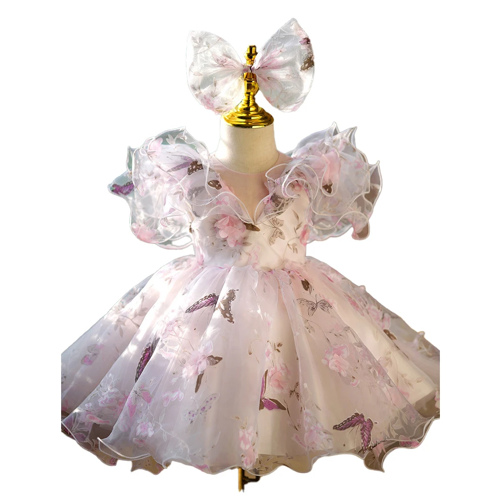 Wholesale latest fashion girl party kids dresses children fancy flowers decoration evening clothes for teen girls