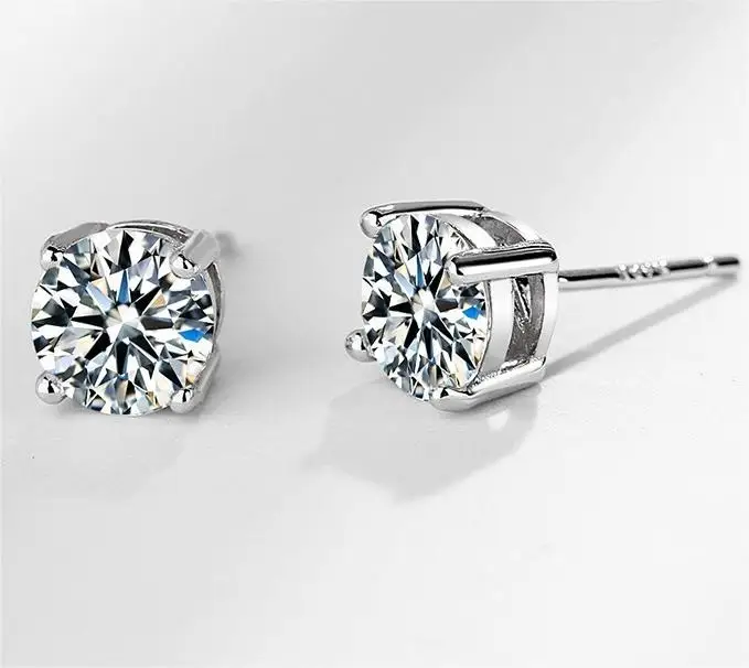 S925 Sterling Silver Sparkling Four Claws Single Diamond Earrings Female Simple Fashion Small Ins Wind Set Zirconia Earrings