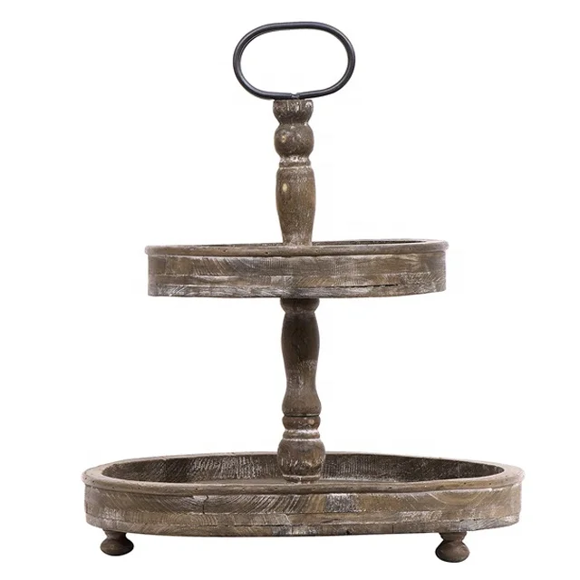 Wholesale Decorative Farmhouse Two Tiered Tray Beautiful Rustic Wooden 2 Tier Serving Tray And Holiday Home Decorations