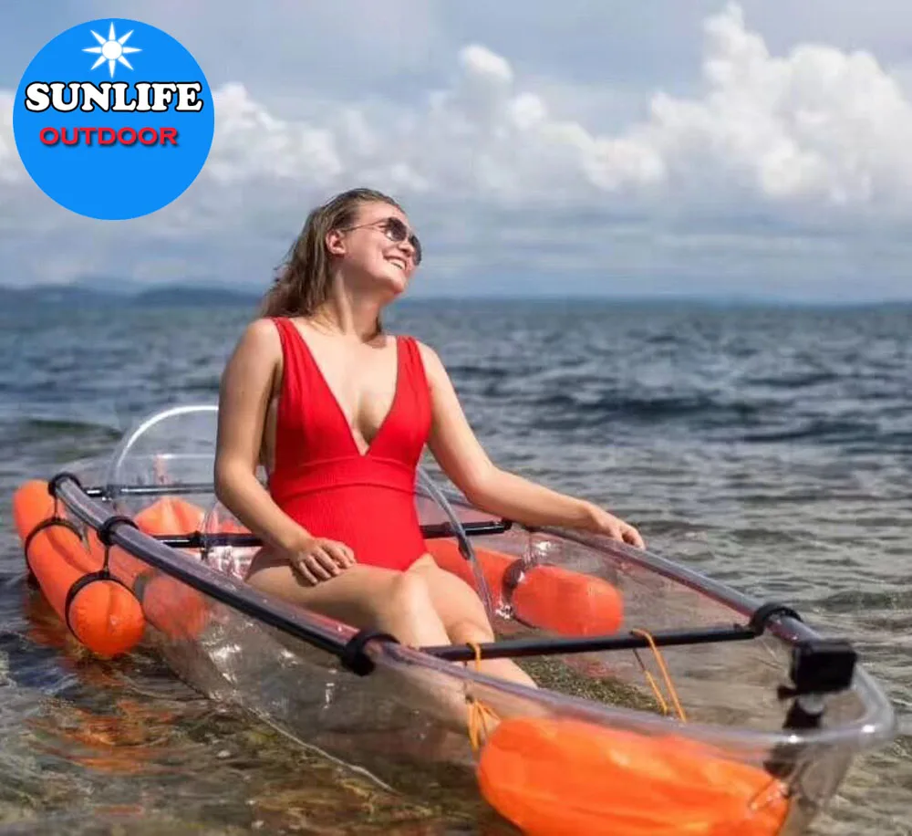 Sunlife  3 seater Glass bottom clear kayak  three crystal seats for travel  boa touring resort