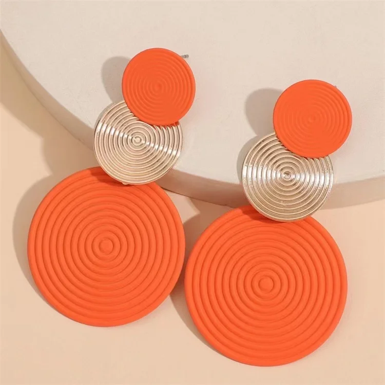 Wholesale Customized Copper Spray Painted Earrings Round Pendant Earrings Women Jewelry Accessories