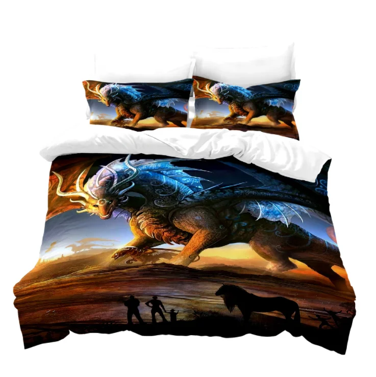 High quality custom Microfiber bed sheet cotton dragon pattern bedding set