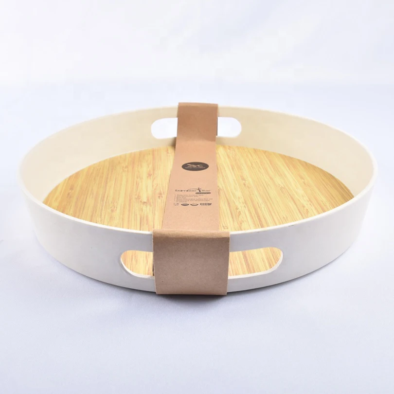 
13inches Latest eco biodegradable bamboo fiber serving tray with customized pattern 