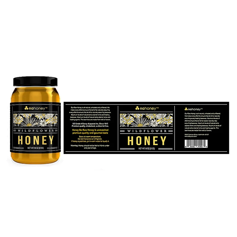 Digital Printing Custom Private Logo Waterproof Bee Honey Self Adhesive Label Sticker Jam Food Bottle Honey Jar Packaging Label