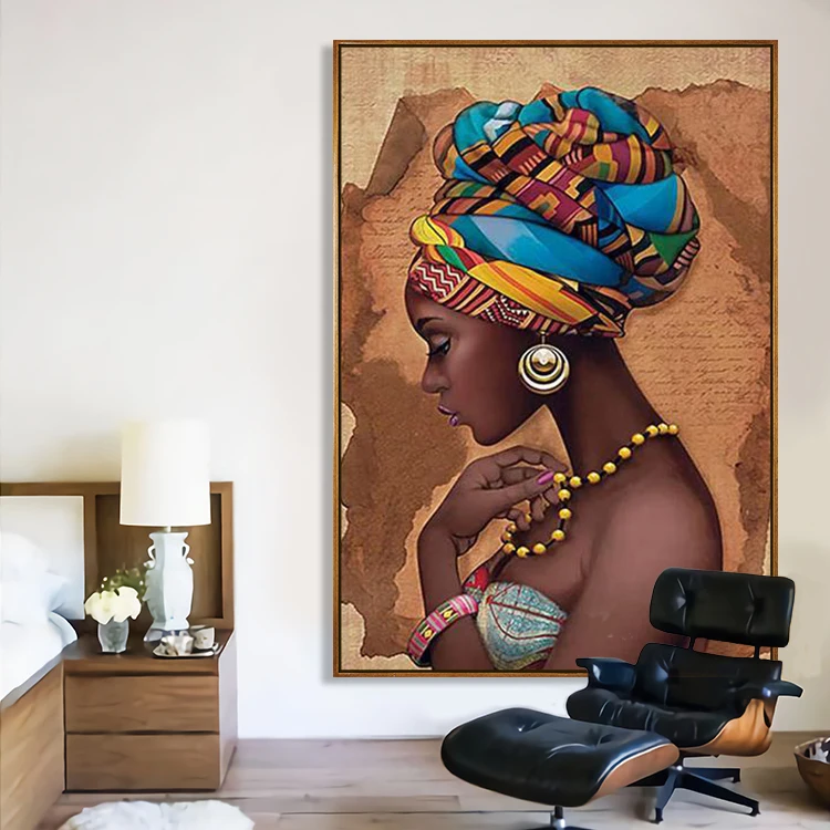 Hot Sale Bedroom Home Decor Handmade Canvas Artwork Contemporary Art African Woman Painting