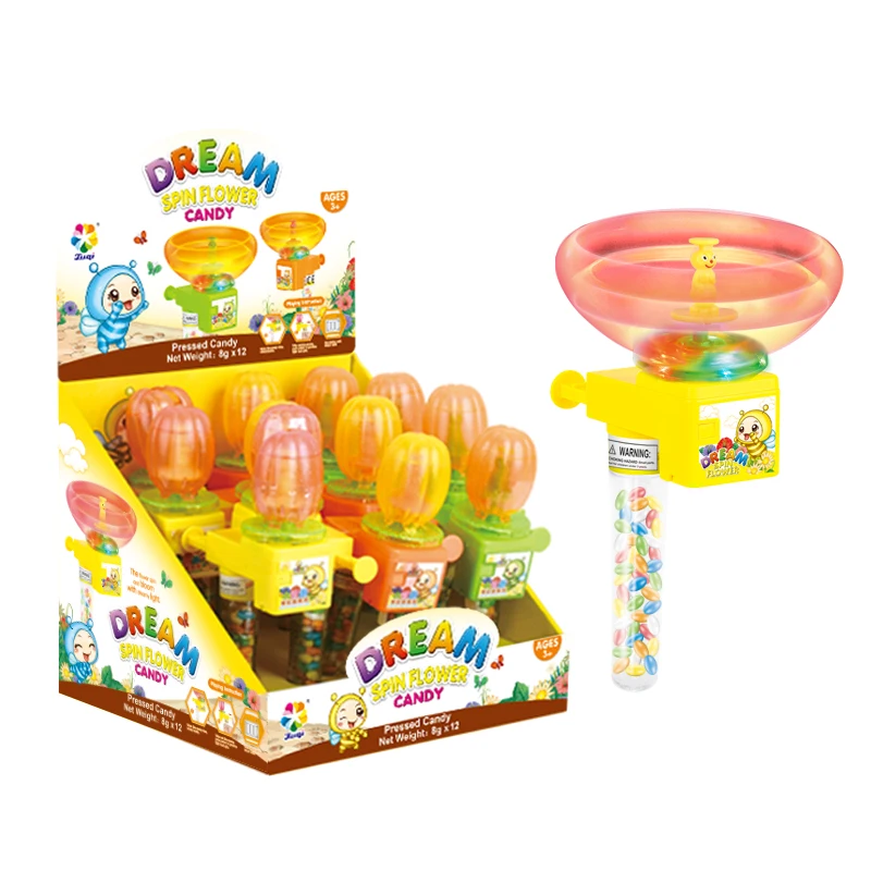 Shantou Plastic Toy Candy Wholesale Light Up Dream Spin Flower Candy Toys Sweets Caramelos