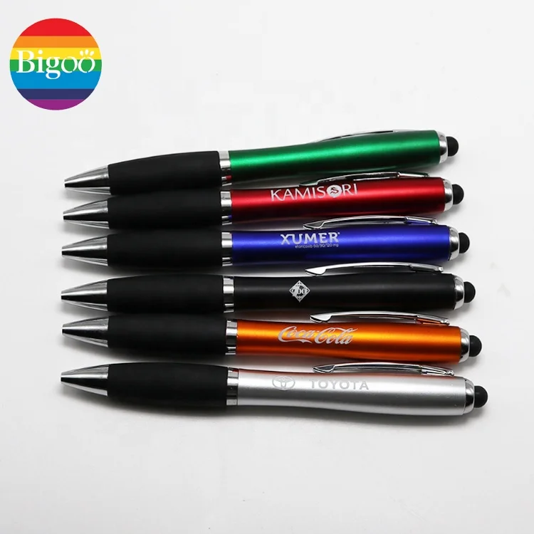 Plastic stylus ballpoint pen with laser logo printing led light inside multi-functional ball point for promotional