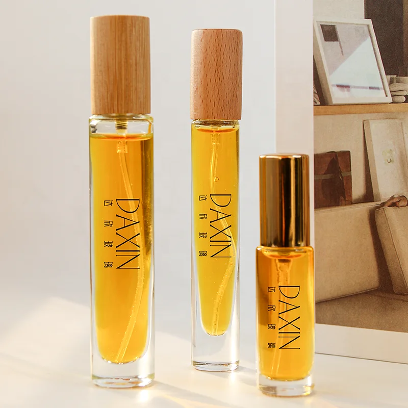 5ml / 10ml / 15ml Screw refillable perfume empty bottle high quality clear perfume bottle with wooden cap