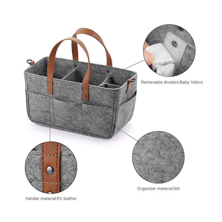 OEM Factory Baby Diaper Tote Storage Bag Sac A Main Multi grid Felt Nappy Caddy Baby Bottles Storage Box Carry Hanging Baskets