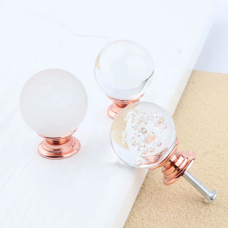 CX743 Furniture Bedroom Inside Interior Decor Glass Rose Gold Crystal Bubble Handle Knob