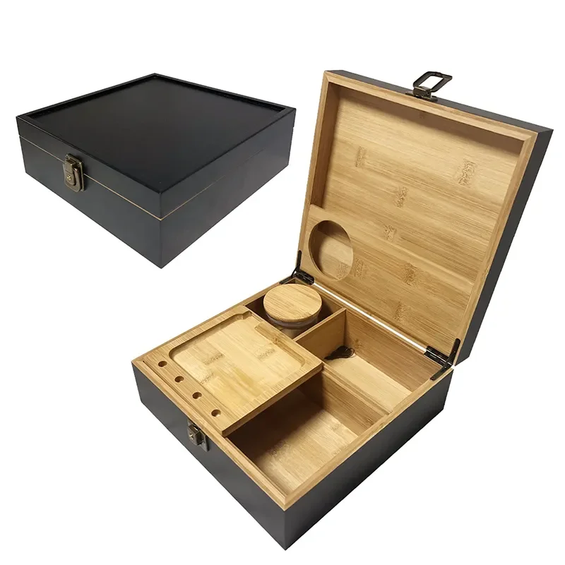 luxury Father day gifts rolling tray storage waterproof bamboo wooden stash box smell proof with lock smoking accessories