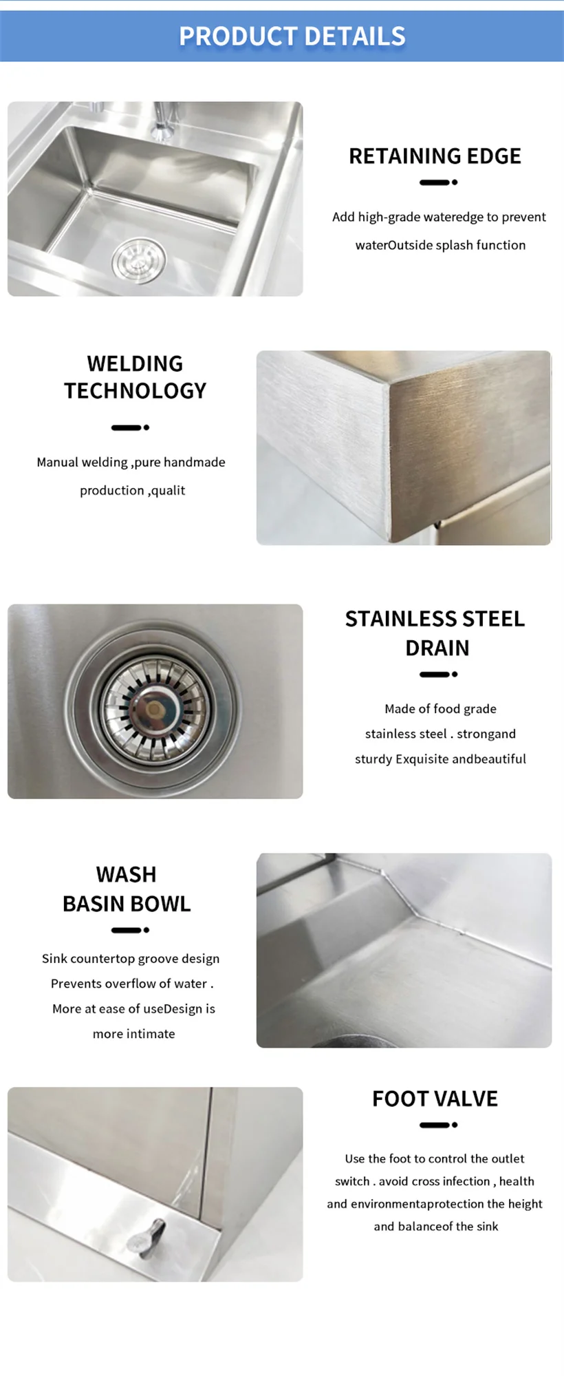 201 or 304 grade Handmade Stainless Steel Hand Washing Sink Custom Size with Cheap Prices