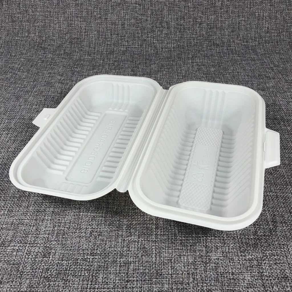 C14 15%off 100% Biodegradable Rectangular Corn Starch Food Container with Lid Disposable Cornstarch Hot Dog Box