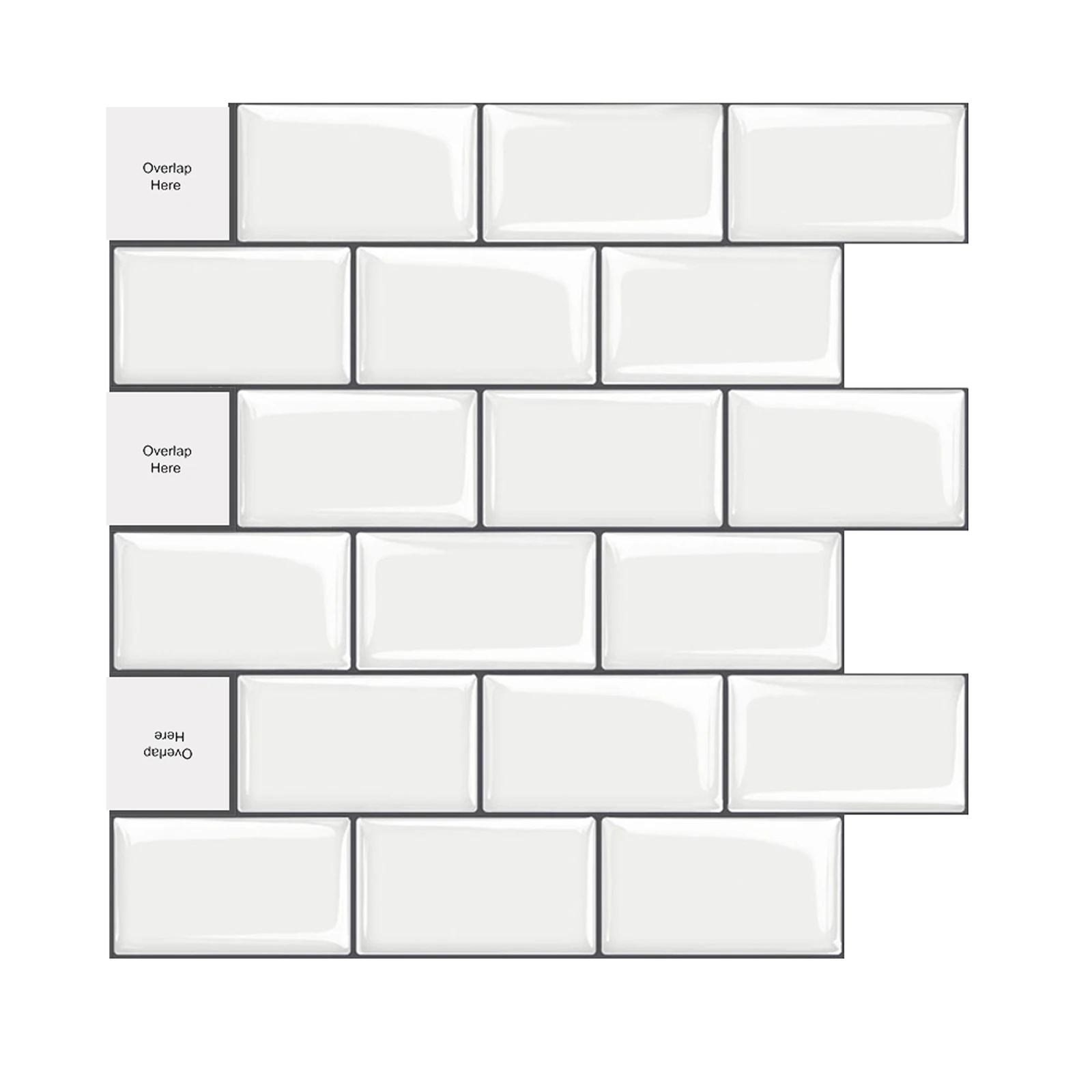 Easy to Cut Water-proof 12X12 inch Modern White Mirror 3D Thick Brick Wall Subway Tile Adhesive Stickers for Home Decoration