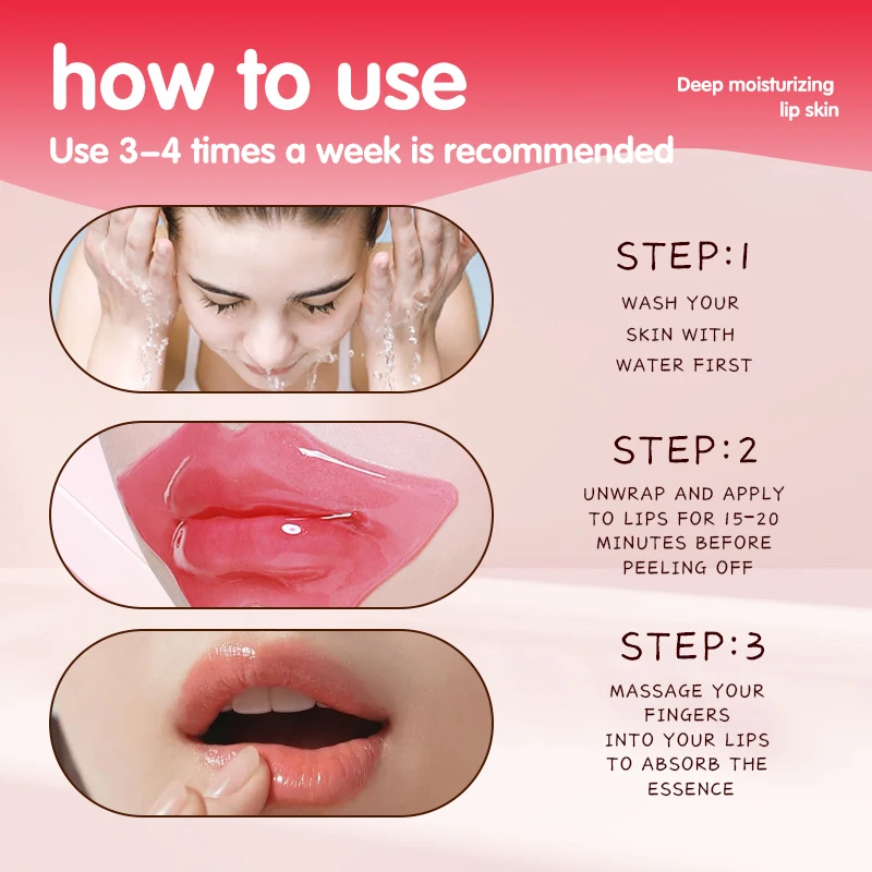 Wholesale Bulk Lip Pads Moisturizing Collagen Gel Lip Mask Sheet Hydrating Korean Pink Crystal Collagen Exfoliating Lip Mask