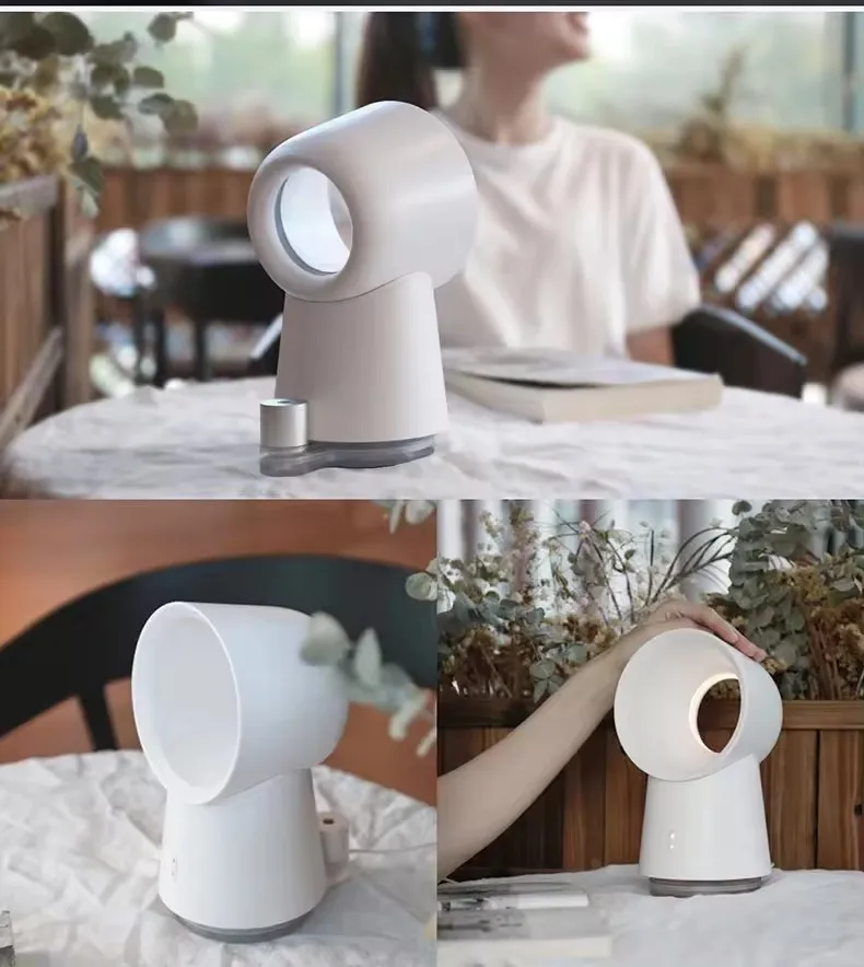 New Design Bladeless USB Air Circulation Fan Table LED Night Light Air Cooler Aromatherapy Fan Low Noise