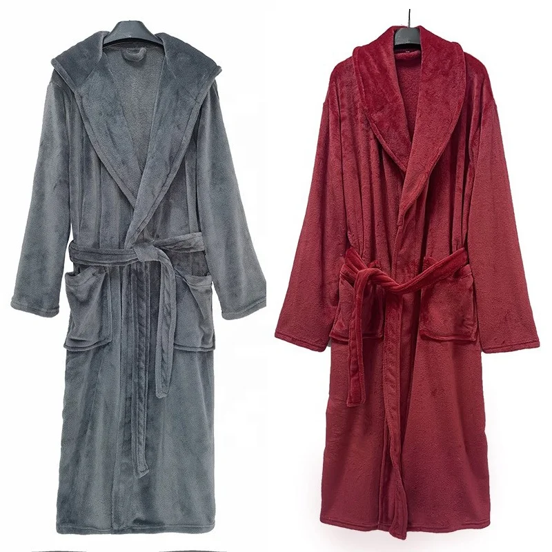 Wholesale Unisex Super Soft Flannel Fleece Plush Robe Shawl Collar Bathrobe Long Pajamas